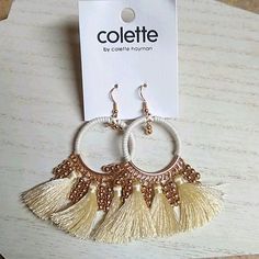 Brand New On Retail Hang Card By Colette. These Gold Tone Hoop Dangles Far Exceed The Ordinary Tassel Earrings To Create Great Looks. Hoops Are Wrapped In White Fabric Cording. Bottoms Are Adorned With Multiple Hanging Gold Beads. Three Off White Tassels Complete The Look. All In All These Dangle 3-1/4" And Are 1-3/8" At The Widest. Dangle From Gold Tone Ear Wires. * Must Bundle 3 To Get The 3 For $15 Offer * Elegant White Summer Tassel Earrings, Spring Beach Tassel Earrings, Gold Tassel Earrings For Summer, White Beaded Tassel Earrings For Beach, White Tassel Earrings For Summer, White Fringe Tassel Earrings For Summer, White Tassel, Bedroom Lighting, White Fabric