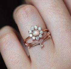 Halo #Diamond #Ring #with #Australian #Opal #in #Rose #Gold, #Diamond #Flower #Ri #| #Capucinne #Jewelry The Bling Ring, Opal Diamond Ring, Rose Engagement Ring, Diamond Flower, Halo Diamond Ring, Australian Opal, Sapphire Engagement, Rose Gold Engagement Ring, Engagement Rings Sapphire