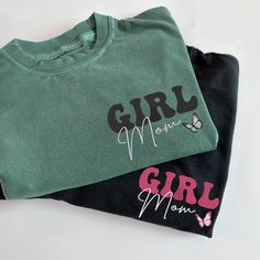 Celebrate the joys, challenges, and unparalleled love of being a girl mom with our beautifully embroidered Girl Mom Shirt. Crafted with care, this shirt features elegant, minimalist text that proudly proclaims your identity as a girl mom. It's a stylish way to wear your heart on your sleeve and to show the world the special bond you share with your daughter(s). Designed for Comfort, Worn with Pride Made from the softest materials, this shirt is designed to provide maximum comfort, whether on a p Girl Mom Shirt, Minimalist Text, Being A Girl, Word Girl, Elegant Embroidery, Mama Sweatshirt, Soccer Mom, Proud Mom, Mom Sweatshirt