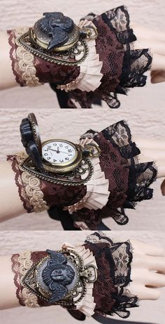 Cherub Watch Cuff by Pinkabsinthe.deviantart.com on @deviantART Fontaine Outfits, Steampunk Aesthetic Outfit, Weirdcore Outfits, Anting Manik, Steampunk Aesthetic, Magic Bag