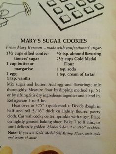 the recipe for mary's sugar cookies