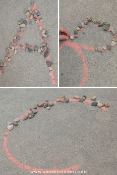 two pictures of rocks arranged in the shape of a peace sign