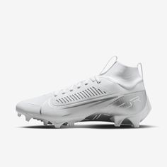 the white nike vapor football cleat is shown in full view on a white background