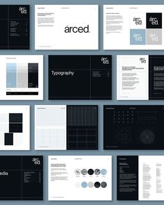 an assortment of black and white brochures with the words arced on them