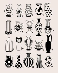 an image of different vases in black and white