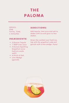 a recipe for the paloma cocktail with ingredients and instructions on how to make it