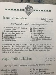 the recipe for maple prune chicken is shown in an open book with green trim