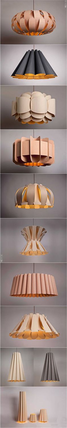 an assortment of different types of lamps hanging from the ceiling in various shapes and sizes