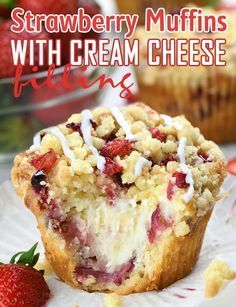 strawberry muffins with cream cheese filling on a plate