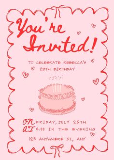 a pink birthday card with a cake on it and the words you're annted