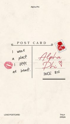 an old postcard has been written on to someone's envelope with red lipstick