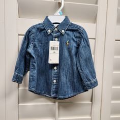 Nwt Bin Si Blue Denim Shirt With Buttons, Blue Denim Shirt With Snap Buttons, Blue Denim Shirt With Button Closure, Light Blue Denim Shirt With Button Closure, Casual Button-up Tops For Playtime, Fitted Casual Shirt For Playtime, Blue Tops With Buttons For Playtime, Blue Shirt With Buttons For Playtime, Blue Button-up Tops For Playtime