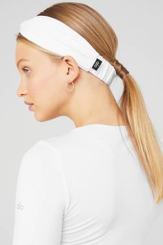 Alosoft Headband - White | Alo Yoga Hair Pulled Back, Pulled Back Hairstyles, Hair Pulling, White Headband, Woman Back, White Hat, Back Women, Beauty Wellness, Alo Yoga