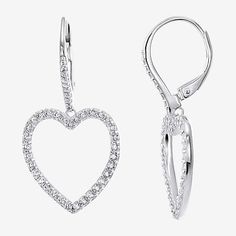 Features: Quick ShipEarring Back: Lever BackSetting: ProngShape: HeartStone Cut: RoundStone Millimeter Measurement: 1.5 Mm Width, 1.5 Mm LengthMetal Color: WhiteEarring Length: 32.5mmEarring Width: 18mmRounded Carat Weight: 2 Ct. T.w.Care: Wipe CleanStone Type: 84 Cubic ZirconiaEarrings Type: Wire EarringsEarrings Style: Drop EarringsMetal: Sterling SilverCountry of Origin: Imported Heart-shaped Sterling Silver Earrings With Prong Setting, Heart Shaped Earrings With Prong Setting, Diamond Heart Charm Earrings With Heart Cut, Pierced Heart Cut Earrings For Formal Occasions, Heart Shaped Cubic Zirconia Diamond Earrings For Formal Occasions, Heart Shaped Cubic Zirconia Diamond Earrings For Formal, Formal Heart-shaped Cubic Zirconia Diamond Earrings, Classic Heart-shaped Diamond Earrings, Diamond Heart Earrings For Wedding, Pierced