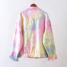 Loose Rainbow Tie Dye Casual Denim Jacket Spring Outerwear Women, Denim Jeans Jacket, Casual Denim Jacket, Fitted Denim Jacket, Rainbow Rain, Rainbow Tie Dye, Rainbow Tie, Denim Coat Jacket, Denim Jean Jacket