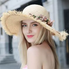 Garland wide brim sun hat for women raw edge raffia straw hats summer wear Top Hats For Women, Fashion 30s, Hats Summer, Straw Sun Hat, Wide Brim Sun Hat, Women Hat, Older Women Fashion