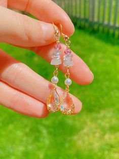 Handmade dangle earrings🌸 very romantic and elegant, makes a beautiful gift! Contains genuine quartz. *Not nickel-free, may not be suitable for sensitive ears, message me if you would like to switch to nickel-free earring hooks! (no extra charge) Feminine Crystal Drop Earrings As Gift, Feminine Crystal Drop Earrings For Gifts, Cute Pearl Drop Earrings As Gift, Cute Pearl Drop Earrings For Gift, Gift Dangle Crystal Earrings, Crystal Dangle Earrings For Pierced Ears As Gift, Gift Crystal Dangle Earrings For Pierced Ears, Feminine Hypoallergenic Dangle Earrings, Feminine Earrings With Ear Wire As Gift