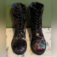 Madden Girl New Floral Velvet Combat Style Boots. Size 7. Combat Style, Ideal Wardrobe, Costume Fashion, Madden Girl Shoes, Painted Clothes, Style Boots, Girl Shoes, Madden Girl, Girls Shoes