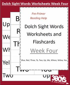 two sheets of printable sight words and flash cards