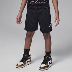 Put your little baller in these shorts, made of breathable mesh fabric enhanced with quick-drying, moisture-wicking Dri-FIT technology to help keep them cool and dry while they play. The stretch waistband has a drawcord for a comfy fit that's just right and pockets provide spots to stash small items. Black Sporty Basketball Bottoms, Sporty Black Bottoms For Basketball, Black Sportswear Bottoms For Basketball, Black Athleisure Bottoms For Basketball, Black Athletic Shorts For Basketball In Summer, Black Athletic Shorts For Basketball Season, Sporty Black Bottoms With Breathable Mesh, Black Mesh Go-dry Bottoms, Black Sporty Athletic Shorts For Basketball