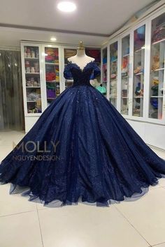 Dark Blue Ballgown, Dark Blue Sparkly Dress, Blue Ballgown, Blue Sparkly Dress, Beads Dress, Quinceanera Themes Dresses, Sparkly Fabric