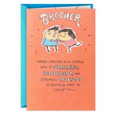 a card with an image of two people hugging each other and the words brother on it