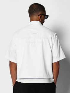 Blanco Casual Collar manga media Tela tricotada Letras,Liso Camisa Embellished No-Elástico White Half-zip Top For Streetwear, White Cotton Short Sleeve Shirt For Streetwear, White Moisture-wicking Shirt For Streetwear, Relaxed White T-shirt For Streetwear, Cropped White Shirt, Technical Stretch White T-shirt, White Shirt Men, Long Sleeve Tops Casual, Fabric Letters