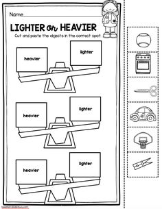 a worksheet with the words lighter and heater on it, which includes pictures