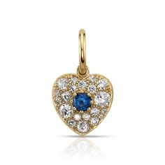 Single Stone Small Cobblestone Sapphire & Diamond Heart Pendant Estate Engagement Ring, Gemstone Rings Vintage, Gold Heart Pendant, Vintage Inspired Rings, Antique Wedding Rings, Heart Pendant Gold, Single Stone, Engraved Gifts, European Cut Diamonds