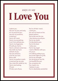 a poem with the words i love you written in red and black on white background