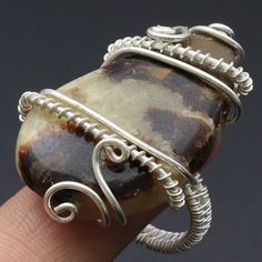 Beautiful Handmade Yellow Septarian 925 Us 9.5, K672-The 1 Of A Kind Piece You See Is The Exact Item You Will Receive-High Quality, Design & Craftmanship! 100% Brand New-Handmade-Natural-925 Sterling Silver Plated Wrapped Wire Design-Unique-Flexible-Lightweight-Size 9.5 This Is A Hand Crafted, Natural, Abstract-Wire Wrapped Intricate Designed Statement Ring-Please See Photos For Info On Shape/Curves/Colors/Detailing/Styling/Etc Size 9.5 Wire Design, Wire Wrapped Ring, Wire Wrapped Rings, Womens Jewelry Rings, Statement Ring, Tan Brown, Handcrafted Jewelry, Wire Wrapped, Wire Wrapping