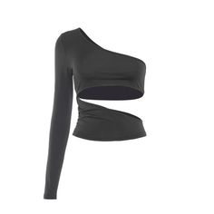 women's one shoulder black cut out crop top Black High Stretch Long Sleeve Tops, High Stretch Black Winter Tops, Edgy Black Tops For Spring, Black Winter Party Top, Black Top For Winter Party, Black Stretch Edgy Top, Black High Stretch Party Top, Modern Black Tops For Spring, Black High Stretch Top For Party