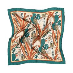 Madagascar" Silk Bandana - Green - LOST PATTERN Silk Square Scarf Bandana Silk, Silk Scarf Hair, Silk Neck Scarf, Silk Headscarf, Silk Bandana, Silk Square Scarf, Square Silk Scarf, Bandana Scarf, Scarf Design