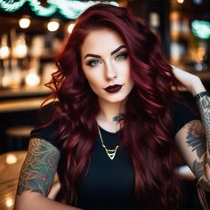 Burgundy With Blonde Hair, Garnet Red Hair Color, Cherry Cola Hair Color With Blonde, Dark Root Hair Colours, Burgundy Hair Blonde Money Piece, Red Magenta Hair, Red Undertone Hair, Hair Inspiration Dark, Gothic Red Hair