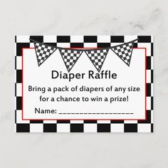 a sign that says diaper raffle bring a pack of diapers for a chance to win a prize