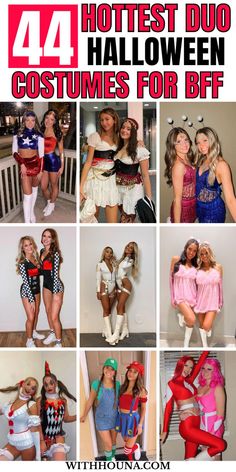 44 Trendy Duo Halloween Costume Ideas for Best Friends You Will Love Most Iconic Duos, Duo Fancy Dress Costumes, Duo Halloween Costumes Bff Hot College, Duo Customes Ideas, Girl Duo Halloween Costumes College, Blonde Duos Costume, Fancy Dress Duos, Marvel Duo Costumes, Iconic Girl Duos Characters