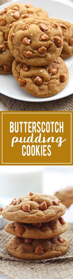 two pictures of cookies stacked on top of each other with the words butterscotch in front of them