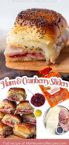 ham and cranberry sliders recipe on a cutting board with text overlay