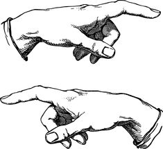 two hands pointing at each other with one hand holding the other's finger, vintage line drawing or engraving illustration