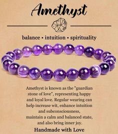 PRICES MAY VARY. 【Natural Crystal Bracelet】 Amethyst corresponds to the eyebrow wheel in the seven wheel system, responsible for wisdom and creativity, and enhancing intuition. Perfect for friends who need a lot of brain activity. 【Perfect Healing Bracelet】 Embrace the vibrant and harmonizing vibes of natural crystal stone. Natural stone bracelet can promote balance, allowing you to navigate life with confidence and enthusiasm. May wearing this spiritual crystal bracelet brings you some healing Spiritual Jewelry Crystal, Crystal Bracelets Meaning, Gems Quotes, Crystal Meanings Charts, Bracelets Gemstone, Amethyst Crystal Bracelet, Spiritual Bracelets, Intention Bracelets, Brain Activity