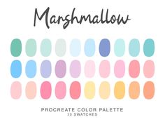 the color scheme for marshmallow is shown in shades of blue, pink and yellow