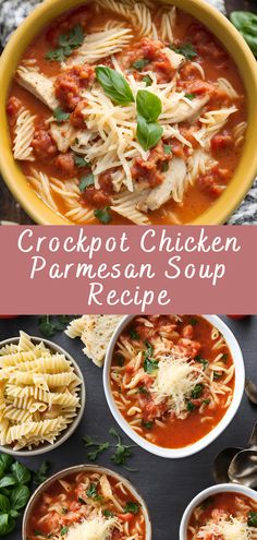 chicken parmesan soup recipe in a yellow bowl