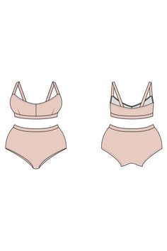 the front and back view of a women's swimsuit