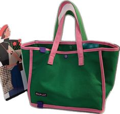 Bag Fashion, Green Bag, Canvas Tote Bag, Canvas Tote, Contrasting Colors, Tote Bag, Shoulder Bag, Collage, Handbags