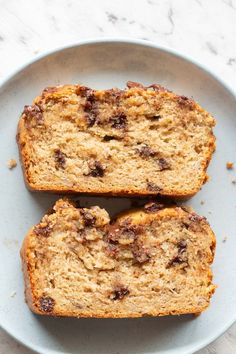 two slices of banana bread on a plate