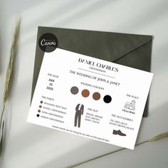 an envelope with different types of clothes on it next to a plant and some papers