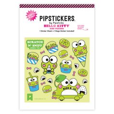 a sticker sheet with an image of some cartoon characters in green and pink colors