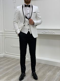 Size :46-48-50-52-54-56Suit material: 65% polyester 35% viscoseMachine Washable : No jacket slit : double slitproduct content : Jacket +Vest +Pants+bow tie Remarks: Dry Cleaning Only Delivered Time : 2-4 bussines day White Blazer Outfit Men, Mens Wedding Suits Navy, Beige Suits Wedding, White Tuxedo Wedding, Mens White Suit, Suit For Men Wedding, White Wedding Suit, Groom And Groomsmen Suits, White Tux