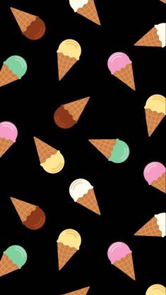 an ice cream pattern is shown on a black background