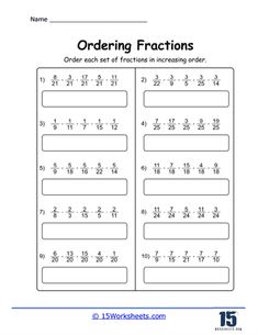 ordering fractions worksheet with two numbers